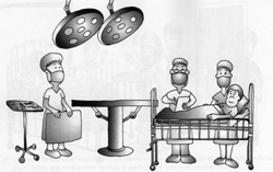 Quando você for para a sala de cirurgia, seu pai ou a sua mãe irão junto. Seu médico vai estar esperando por vocês. Você vai respirar um pouco com uma máscara que o anestesista vai lhe mostrar e em seguida vai estar dormindo. Não sentirá nada enquanto seu médico fizer a cirurgia.
