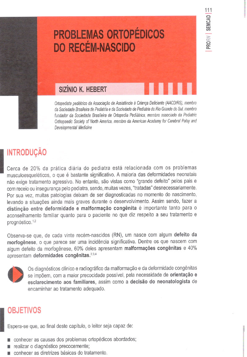 Livro - Problemas Ortopédicos do Recém-Nascido - Dr. Sizinio Kanan Hebert - Ortopedia e Neuro-Ortopedia Pediátrica